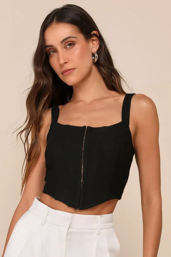 Mesh You More Black Mesh Bustier Tank Top sold by Lulus