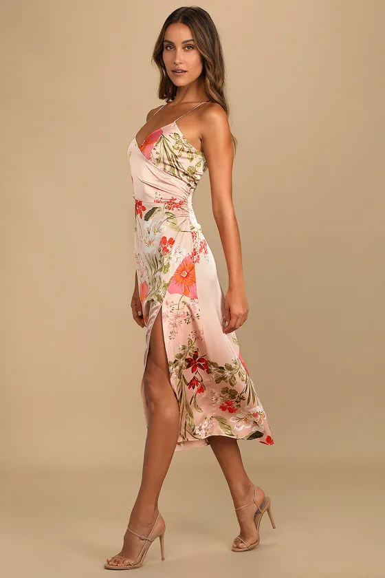 Remarkable Entrance Pink Floral Print Satin Midi Dress sold by Lulus product image thumbnail 2