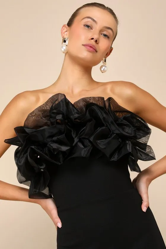 Evening Excellence Black Ruffled Strapless Mermaid Maxi Dress sold by Lulus product image thumbnail 3