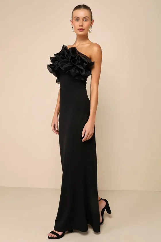 Evening Excellence Black Ruffled Strapless Mermaid Maxi Dress sold by Lulus product image thumbnail 4