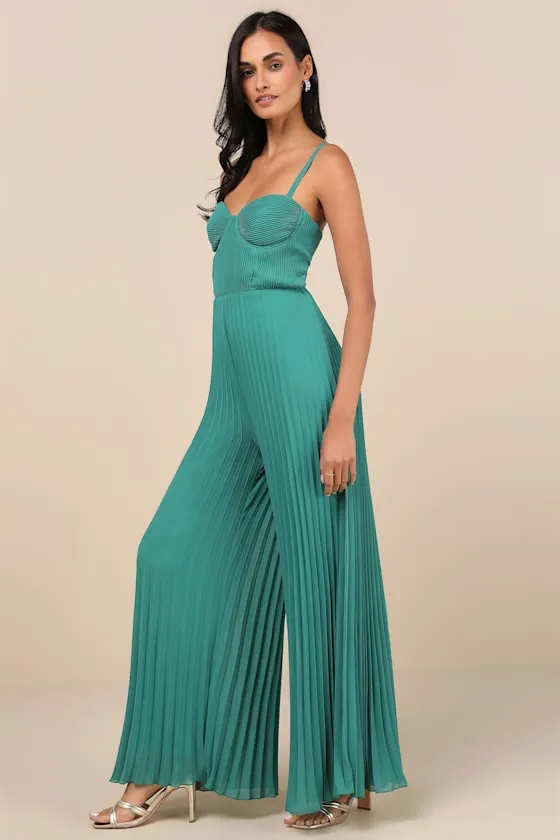 Exemplary Poise Green Pleated Wide-Leg Jumpsuit sold by Lulus product image thumbnail 3