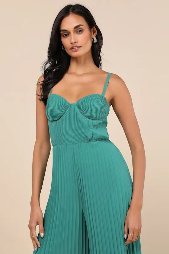 Exemplary Poise Green Pleated Wide-Leg Jumpsuit sold by Lulus product image thumbnail 4