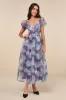 Lovely Statement Purple Floral Organza Tie-Back Midi Dress sold by Lulus