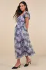 Lovely Statement Purple Floral Organza Tie-Back Midi Dress sold by Lulus