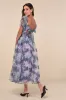Lovely Statement Purple Floral Organza Tie-Back Midi Dress sold by Lulus