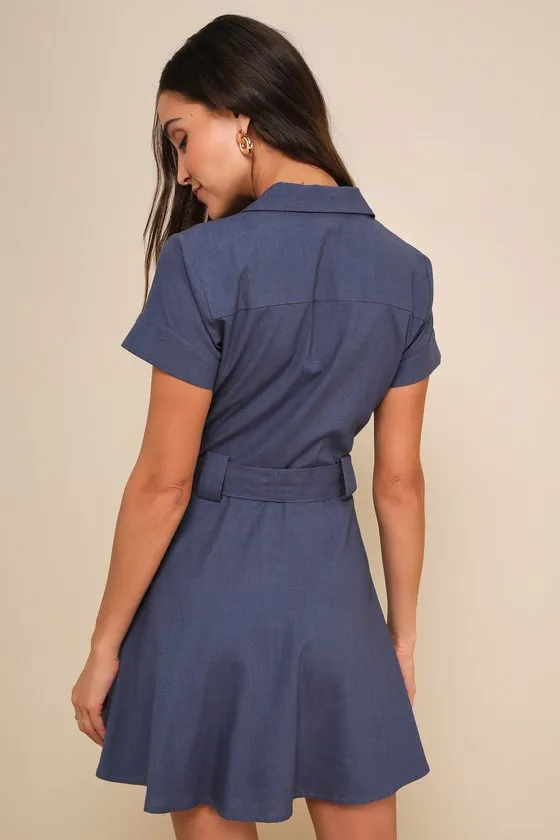 Delightful Dear Blue Linen Short Sleeve Button-Front Mini Dress sold by Lulus product image thumbnail 2