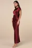 Captivating Presence Wine Red Satin Cowl Back Maxi Dress sold by Lulus