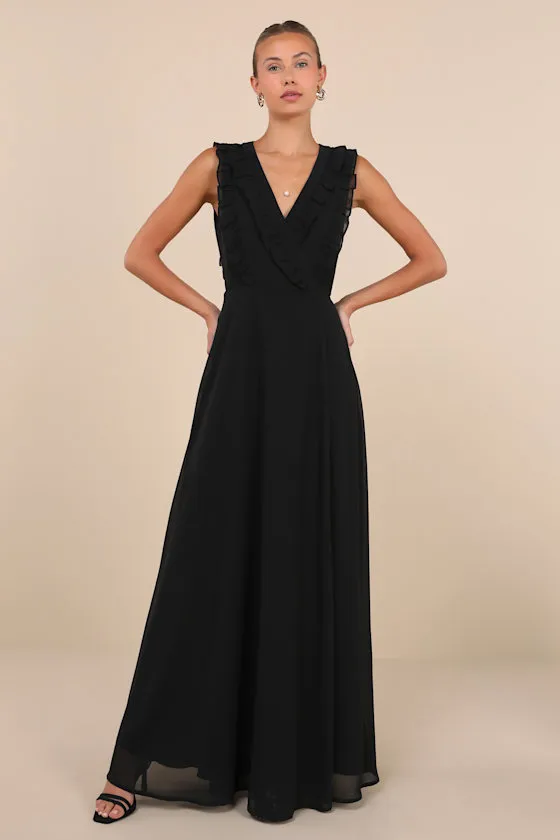 Major Elegance Black Sleeveless Ruffled Wrap Maxi Dress sold by Lulus