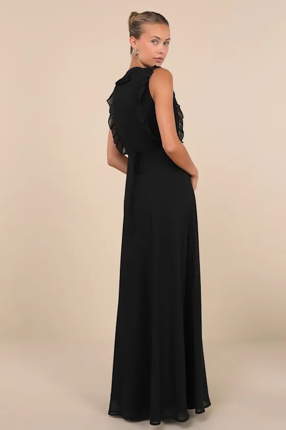 Major Elegance Black Sleeveless Ruffled Wrap Maxi Dress sold by Lulus product image thumbnail 2