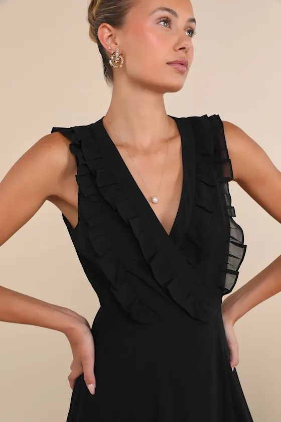 Major Elegance Black Sleeveless Ruffled Wrap Maxi Dress sold by Lulus product image thumbnail 3