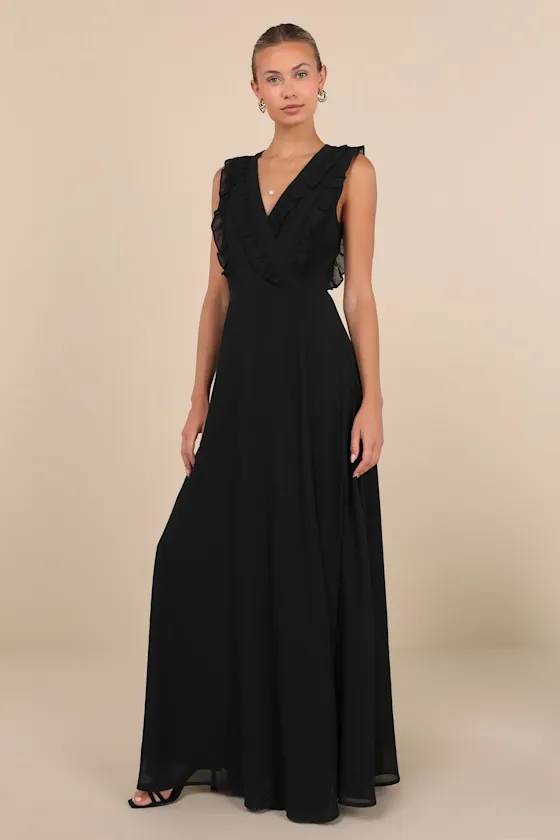 Major Elegance Black Sleeveless Ruffled Wrap Maxi Dress sold by Lulus product image thumbnail 4