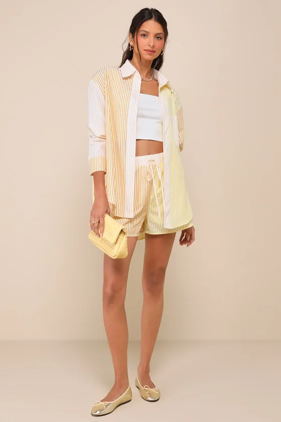 Remarkably Adorable Yellow Multi Striped Patchwork Button-Up Top sold by Lulus product image thumbnail 3