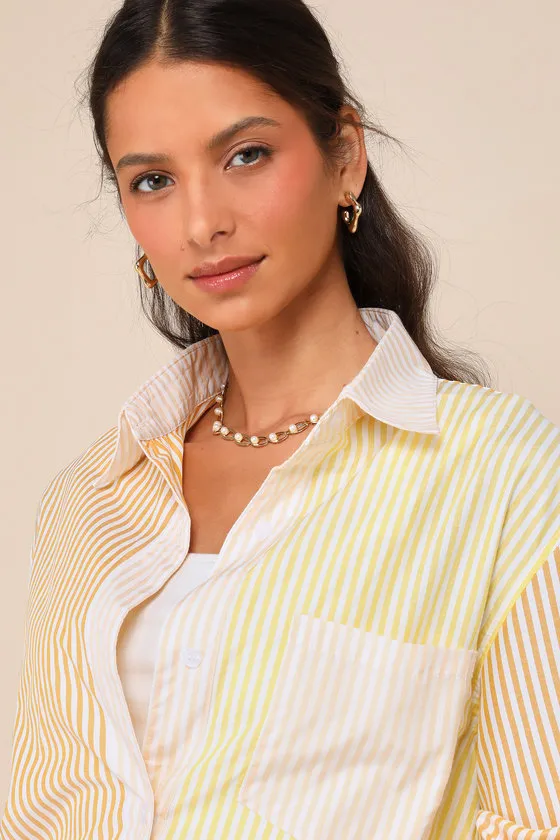 Remarkably Adorable Yellow Multi Striped Patchwork Button-Up Top sold by Lulus product image thumbnail 4