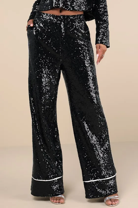 Sparkly Mood Black Sequin High Rise Wide-Leg Pants sold by Lulus product image thumbnail 2