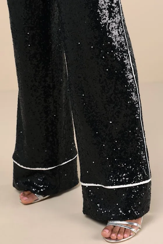 Sparkly Mood Black Sequin High Rise Wide-Leg Pants sold by Lulus product image thumbnail 4