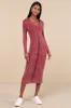 Effortlessly Pristine Washed Berry Ribbed Long Sleeve Midi Dress sold by Lulus