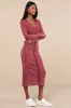 Effortlessly Pristine Washed Berry Ribbed Long Sleeve Midi Dress sold by Lulus