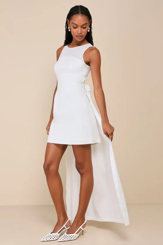 Chic Flourish White Rosette Train Mini Dress sold by Lulus product image thumbnail 2