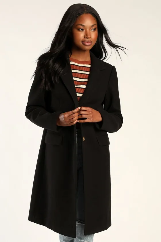 Chic Feelings Black Long Sleeve Coat sold by Lulus