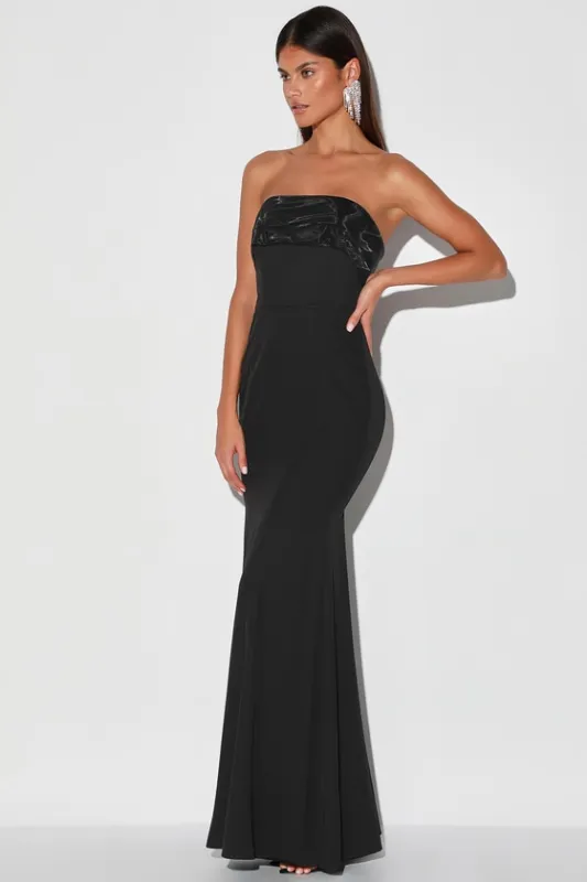 Brilliantly Bold Black Strapless Mermaid Maxi Dress sold by Lulus