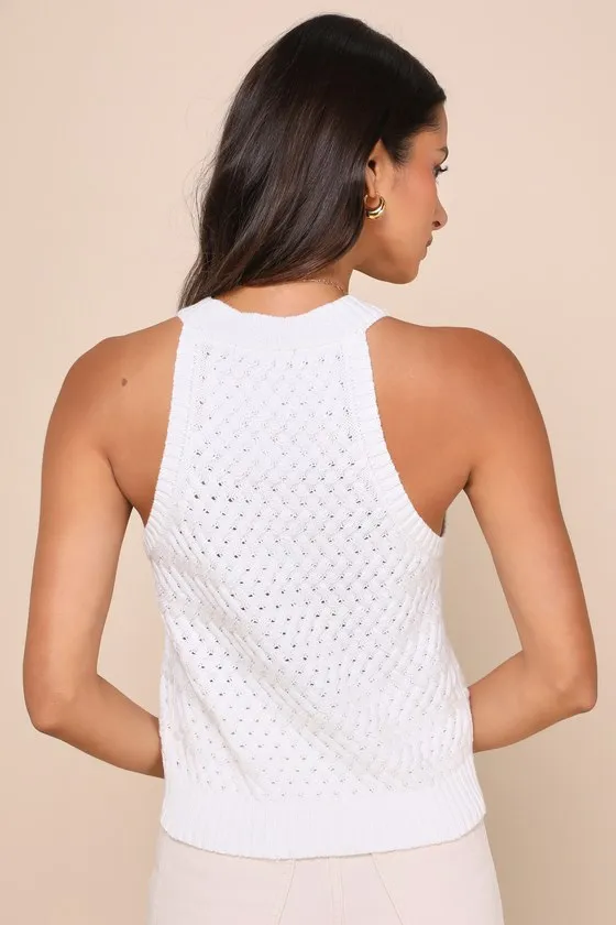 Cheerful Sweetie Ivory Cable Knit Button-Front Tank Top sold by Lulus product image thumbnail 2
