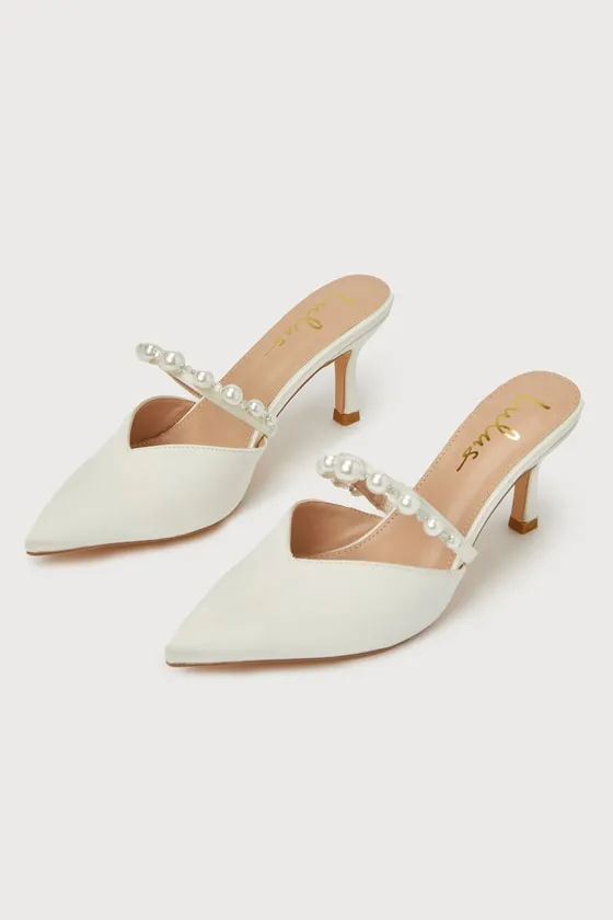 Daryll White Satin Pearl Pointed-Toe Mule Pumps sold by Lulus product image thumbnail 2