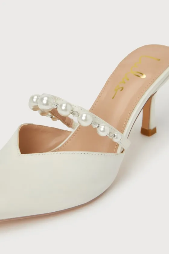 Daryll White Satin Pearl Pointed-Toe Mule Pumps sold by Lulus product image thumbnail 3