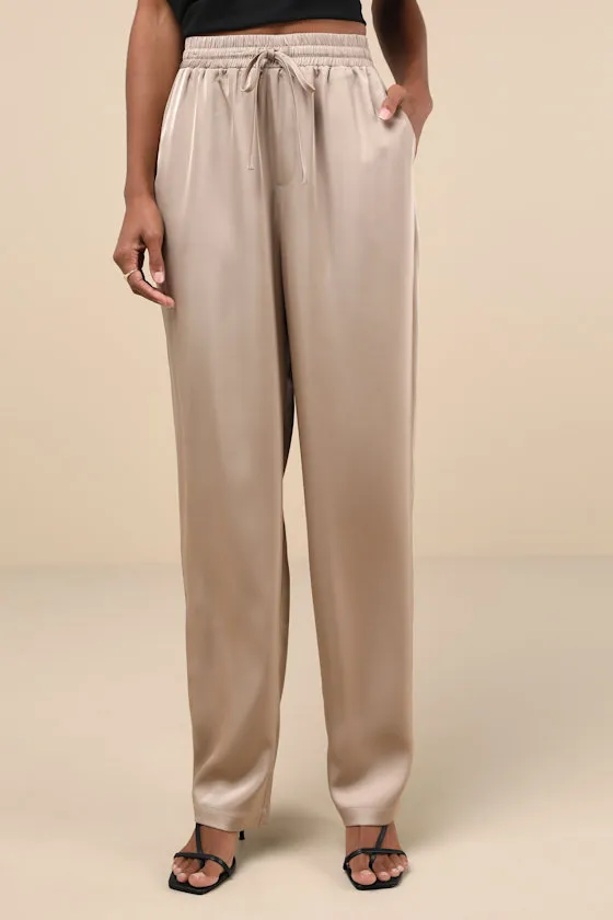 Exceptional Edge Taupe Satin High-Rise Drawstring Pants sold by Lulus product image thumbnail 2