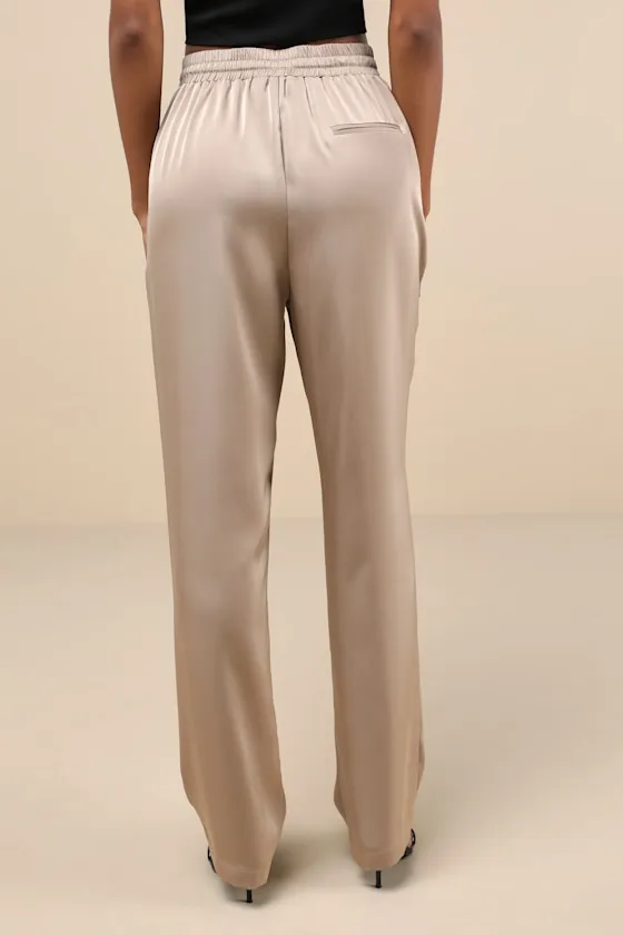 Exceptional Edge Taupe Satin High-Rise Drawstring Pants sold by Lulus product image thumbnail 3