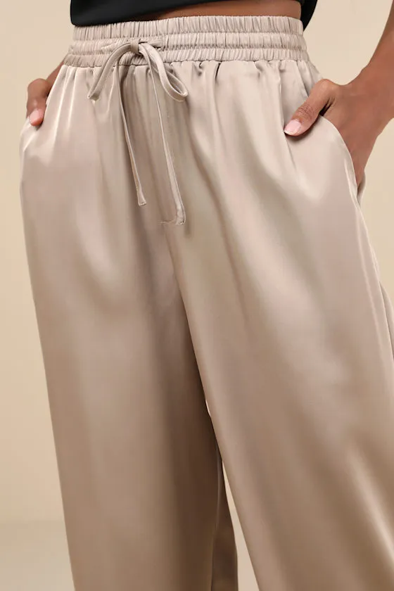 Exceptional Edge Taupe Satin High-Rise Drawstring Pants sold by Lulus product image thumbnail 4