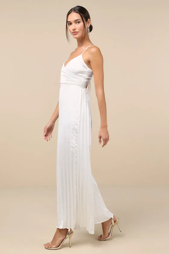 Memorably Sophisticated White Satin Pleated Backless Jumpsuit sold by Lulus product image thumbnail 2