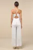 Memorably Sophisticated White Satin Pleated Backless Jumpsuit sold by Lulus
