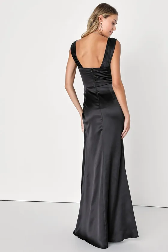Stunning Arrival Black Satin Off-The-Shoulder Maxi Dress sold by Lulus product image thumbnail 4