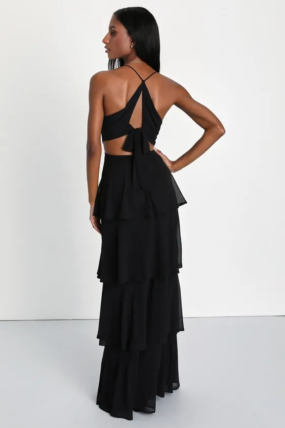Tier and Now Black Tie-Back Tiered Maxi Dress sold by Lulus product image thumbnail 2