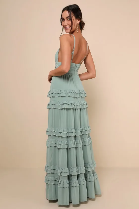 Lavish Perfection Sage Green Ruffled Tiered Maxi Dress sold by Lulus product image thumbnail 2