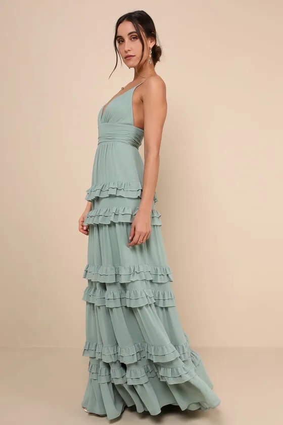 Lavish Perfection Sage Green Ruffled Tiered Maxi Dress sold by Lulus product image thumbnail 3
