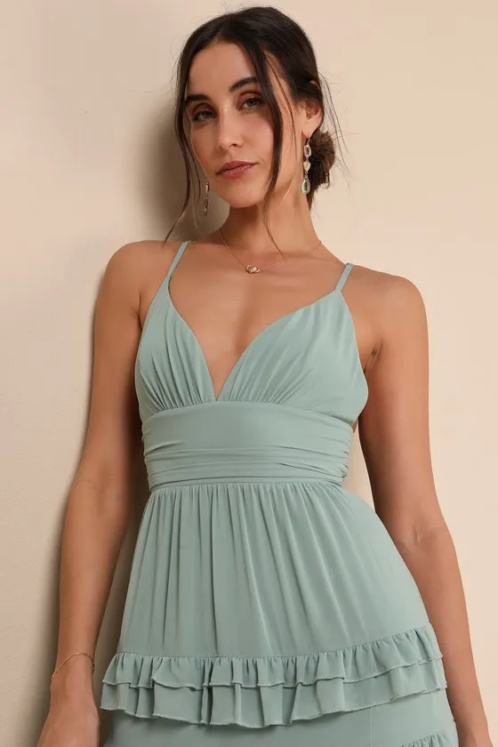 Lavish Perfection Sage Green Ruffled Tiered Maxi Dress sold by Lulus product image thumbnail 4