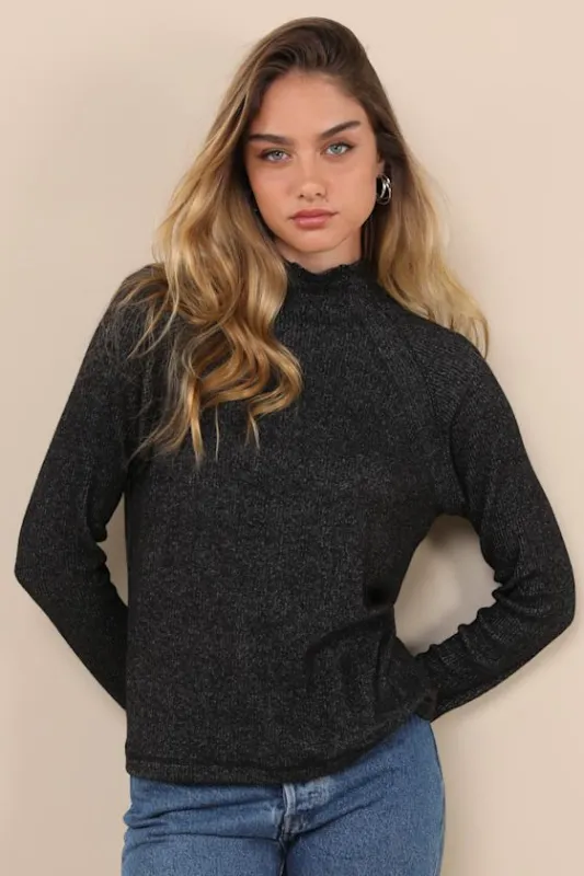 Exceptional Coziness Charcoal Marled Long Sleeve Sweater Top sold by Lulus