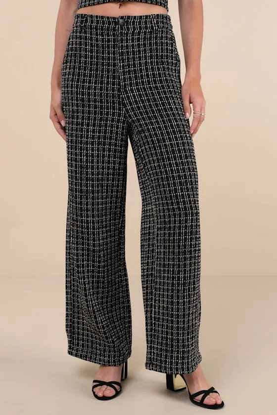 Posh Perception Black and White Plaid Tweed Wide-Leg Pants sold by Lulus product image thumbnail 2