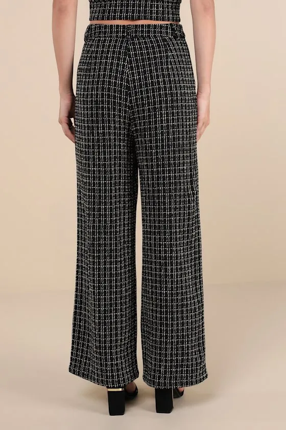 Posh Perception Black and White Plaid Tweed Wide-Leg Pants sold by Lulus product image thumbnail 3