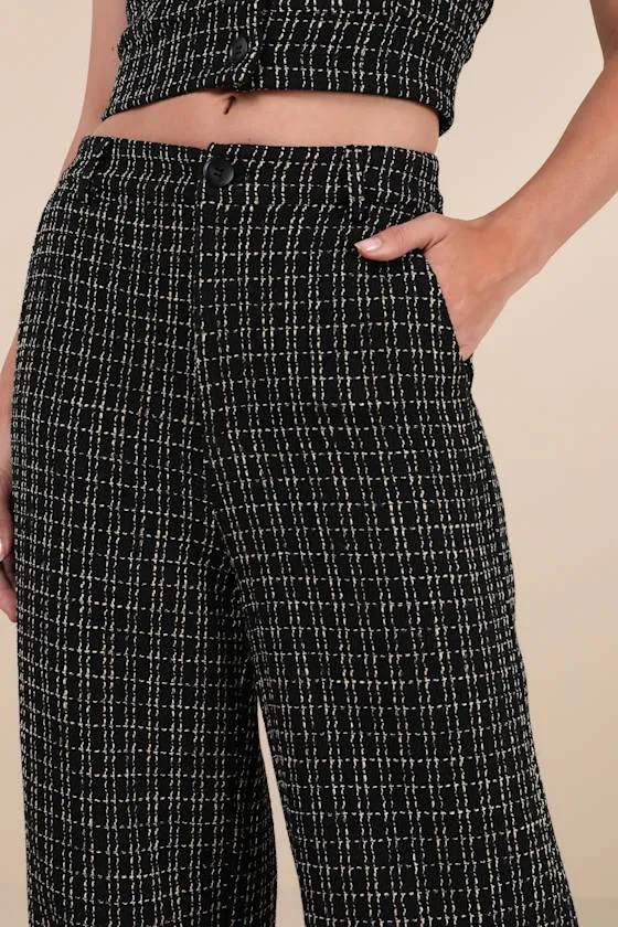Posh Perception Black and White Plaid Tweed Wide-Leg Pants sold by Lulus product image thumbnail 4