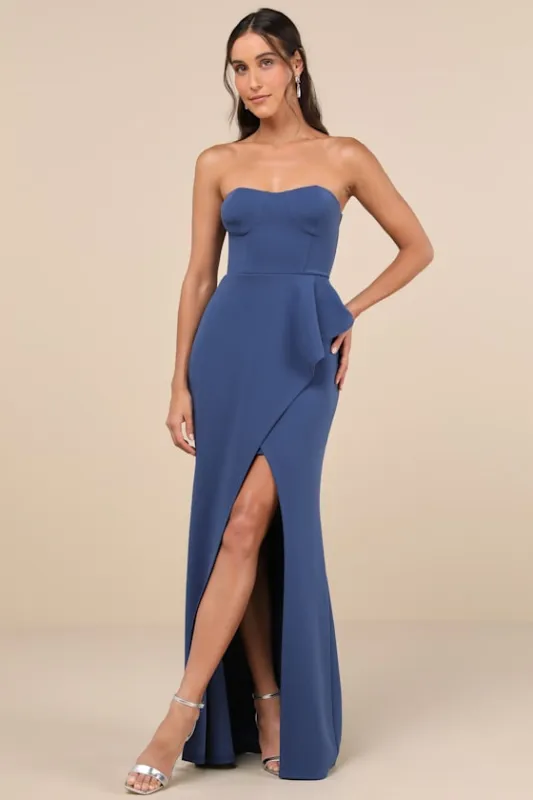 Stunning Splendor Blue Bustier Tulip Maxi Dress sold by Lulus