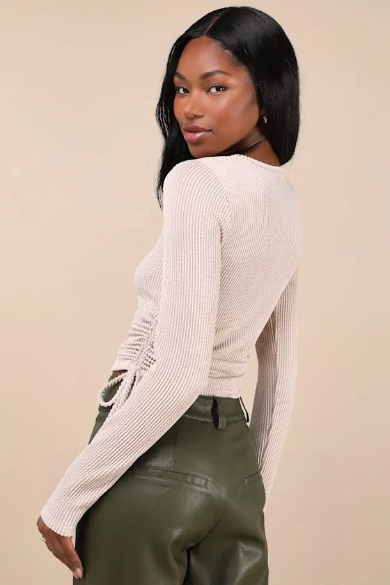 Sweet Ease Cream Textured Ribbed Ruched Long Sleeve Top sold by Lulus product image thumbnail 2