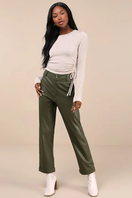 Sweet Ease Cream Textured Ribbed Ruched Long Sleeve Top sold by Lulus product image thumbnail 3