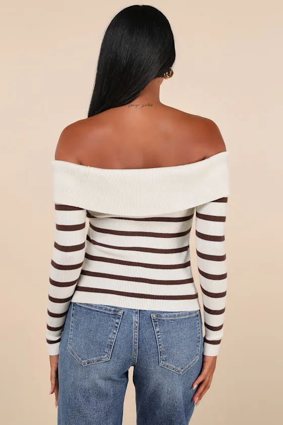 Endearing Appeal Cream Striped Ribbed Knit Off-the-Shoulder Top sold by Lulus product image thumbnail 2