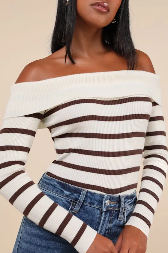 Endearing Appeal Cream Striped Ribbed Knit Off-the-Shoulder Top sold by Lulus product image thumbnail 4