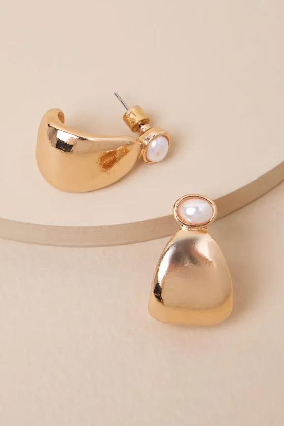 Jamine Gold Pearl Chunky Hoops sold by Lulus product image thumbnail 2