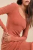 Elevated Coolness Washed Rust Long Sleeve Bodycon Midi Dress sold by Lulus