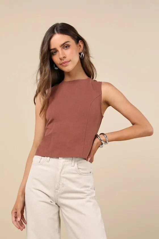 Modern Inclination Brown Linen Backless Tank Top sold by Lulus