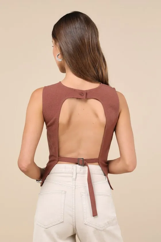 Modern Inclination Brown Linen Backless Tank Top sold by Lulus product image thumbnail 2